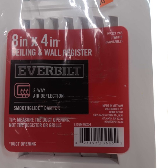 8 in. x 4 in. 3-Way Steel Wall/Ceiling Register in White, NIP w/ Damper - Picture 4 of 5